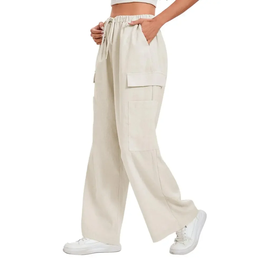 Reformation Linen The Ethan Cargo Pants Beige Drawstring Wide Leg Small
